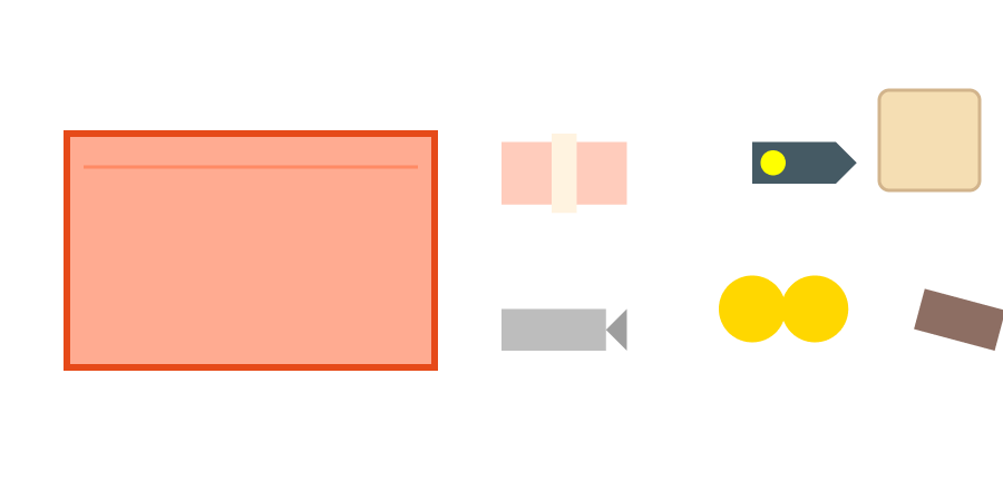 小さなポーチと、その中身（絆創膏、ミニライト、ホイッスル、小銭、お菓子）が並べられたイラスト