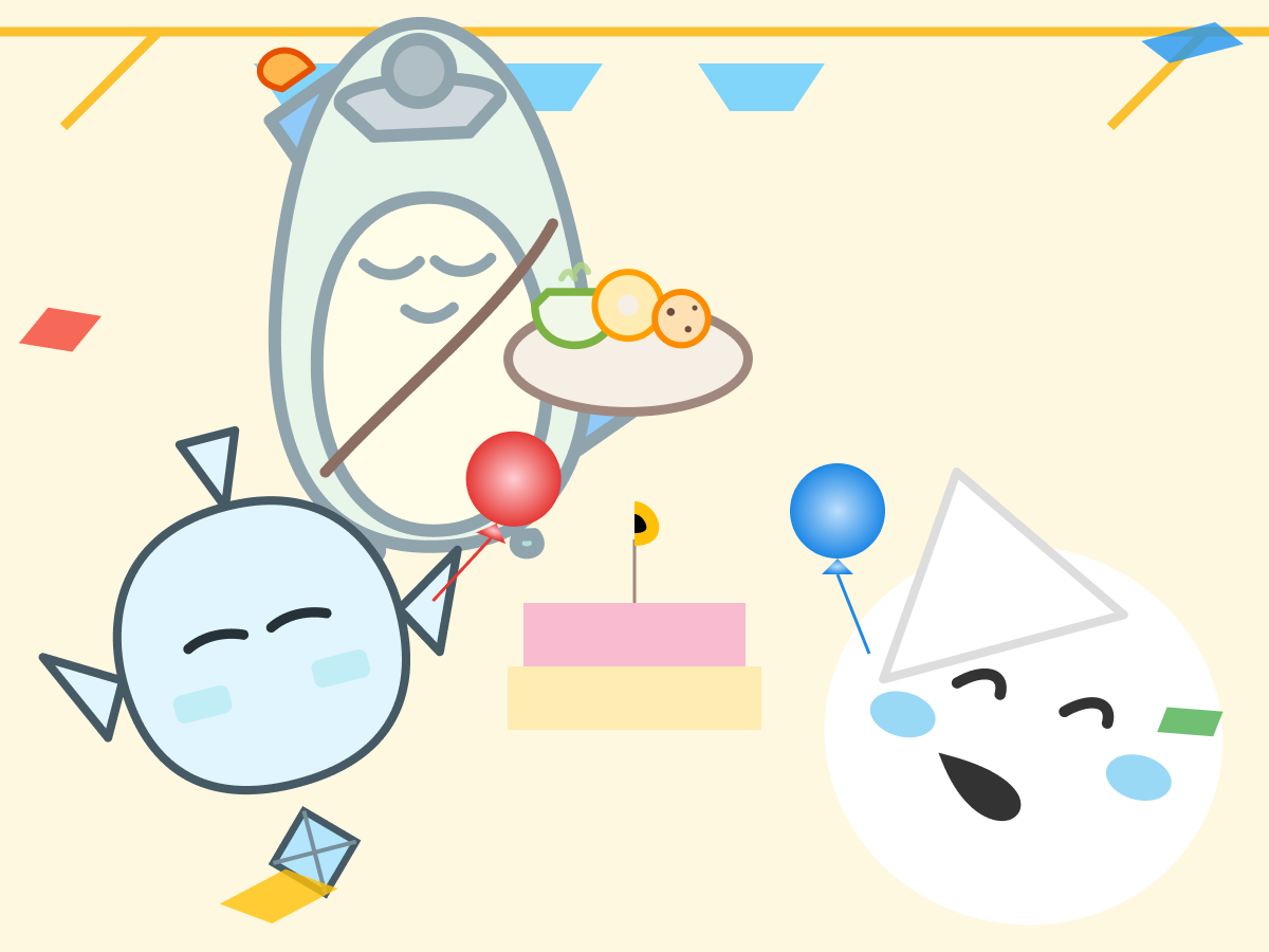 EGICの設立記念をお祝いするちさまる、コレクト、フォリオ先生