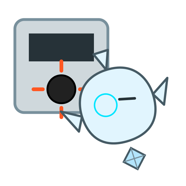 ガスメーターのイラスト。中央に復帰ボタンがある。