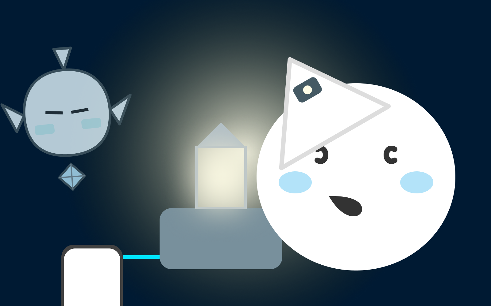 ヘッドライト、LEDランタン、モバイルバッテリーが並んでいるイラスト