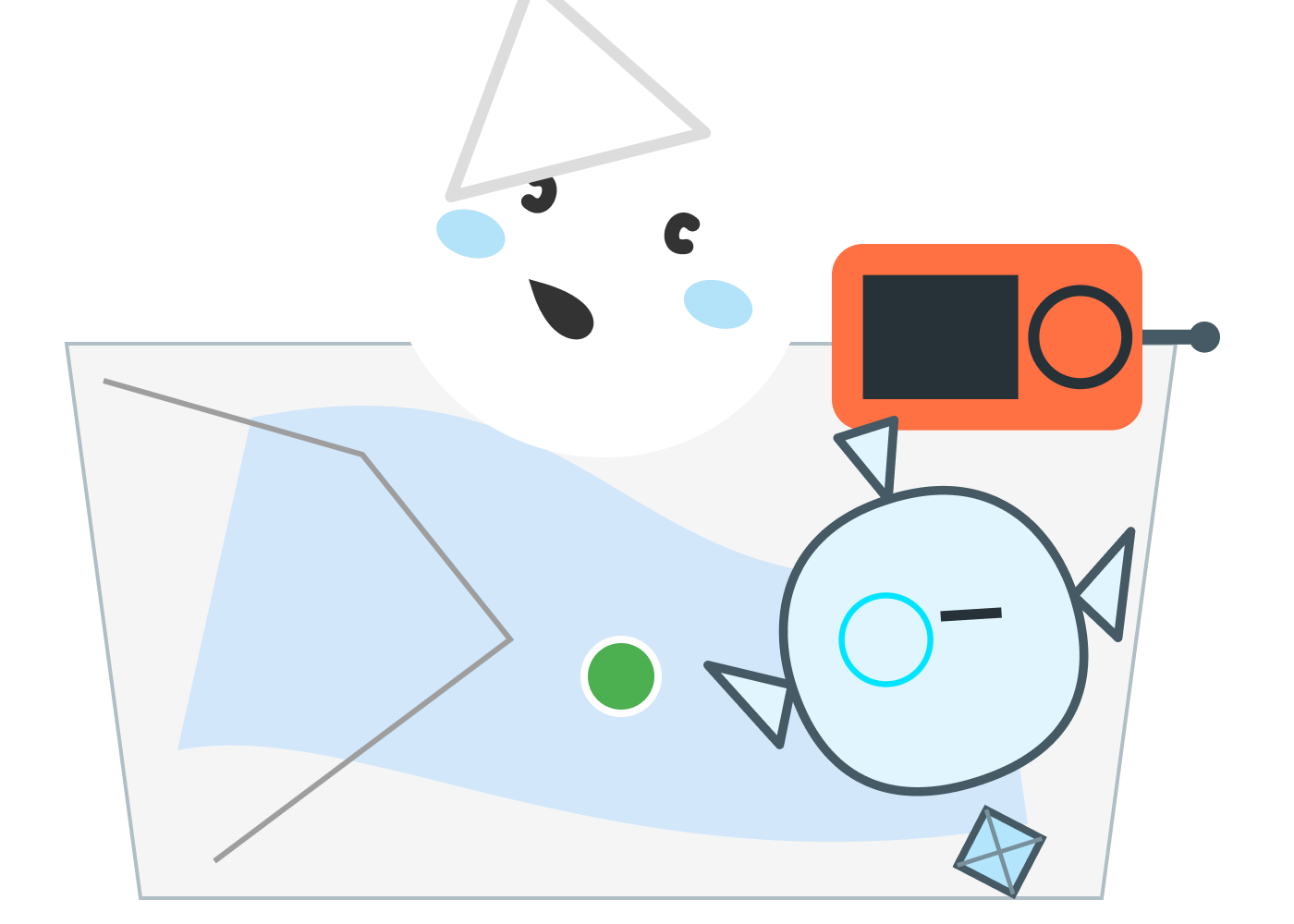 手回し充電ラジオと、紙のハザードマップが並んでいるイラスト